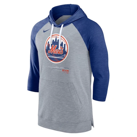 New York Mets Nike Baseball Raglan 3/4-Sleeve Pullover Hoodie Men's 2023 MLB Cover