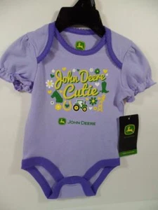 New Girl's Purple & Sparkly Yellow JOHN DEERE CUTIE One Piece Bodysuit, 6 Mos - Picture 1 of 2