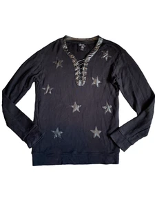 Flowers By Zoe girls black cozy knit faux leather star lace up sweater top L(12) - Picture 1 of 2