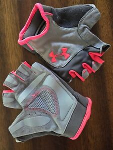 Women's Under Armor Weightlifting Glove Training Large Pre-owned Pink/Grey
