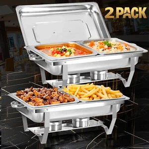 9 Qt Stainless Chafer 2 Pack w/1/2 Size Pan Chafing Dish Buffet Set for Party - Picture 1 of 7