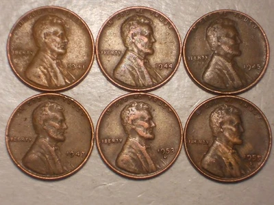 1941,44,45,47,53D,55D Lincoln Wheat Cents (VF-XF Attractive Lot of 6) - Image 1 of 4