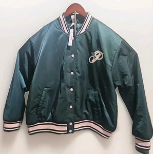 Victoria's Secret College-Jacke rosa grün Satin bestickt Knopfleiste XL neu mit Etikett - Bild 1 von 6