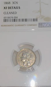 1868 Nickel Three CentCopper Nickel Pieces - Picture 1 of 9