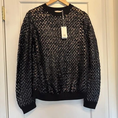 Tory Burch NWT Lansing Sequin Embellished Open Knit Sweater Black Size Small - Image 1 of 4