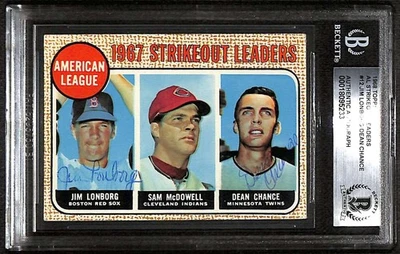 1968 Topps 12 Chance/Lonborg/McDowell BGS autógrafo automático Jim/Dean sg BAS C100430 Foto 1 de 3