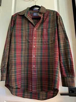 Pendleton Shirt Mens M Red Green Plaid Worsted Wool Sir Pendleton Dress Shirt - Image 1 of 3