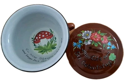 Handbemalter Emaille Nachttopf mit Deckel 50.Geburtstag - Bild 1 von 3