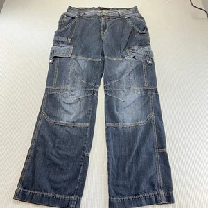 Jaded London Mens Dark Wash Relaxed Straight Fit Cargo Black Jeans W32 - Picture 1 of 8