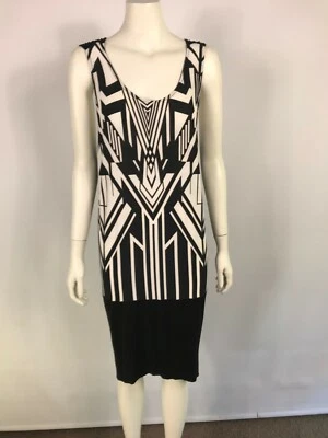 Metalicus Vestido Elástico Talla Única Entallado Negro Blanco Geométrico Sin Mangas  Foto 1 de 4