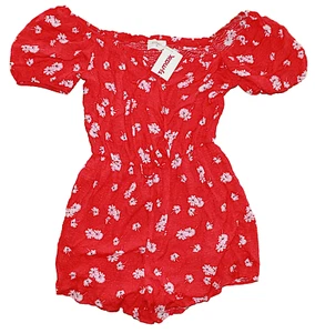 Everly Romper Red White Floral Print Size Small - Picture 1 of 8