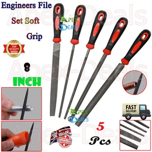 5pc Engineers File Set Metal Round Flat Triangular Half Square Soft Grip 8" Inch - Picture 1 of 17