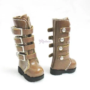 SHP129BRN Mimiwoo 1/6 Momoko Muñeca Zapatos Blythe Cuero PU Hebilla Botas Marrón - Imagen 1 de 3