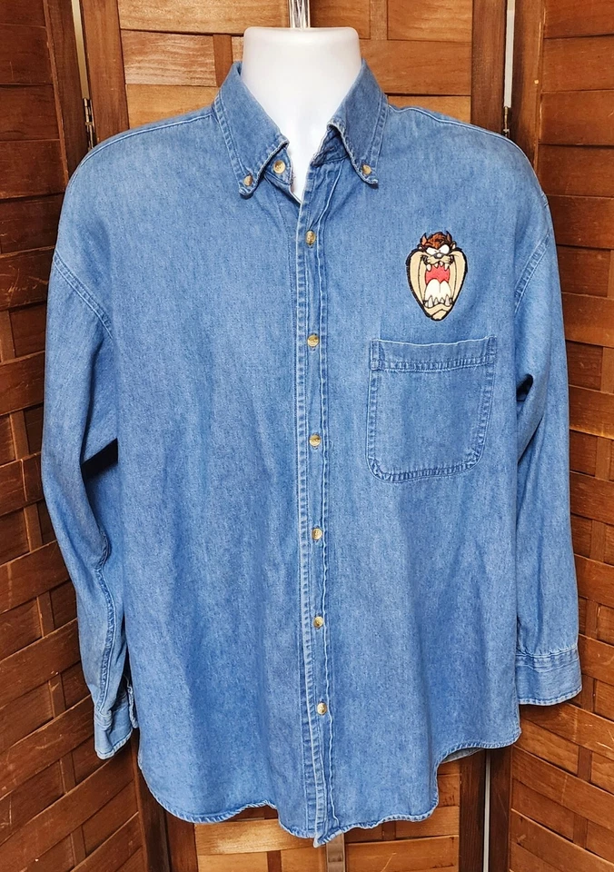 Vintage Legacy Button Up Taz Denim Long Sleeve Shirt Unisex Men's Size Medium  - Image 1 of 4
