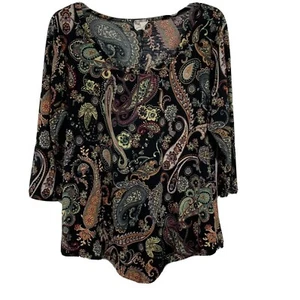 Late August black multi paisley asymmetrical hem Womans pullover Top Size Large - Picture 1 of 9