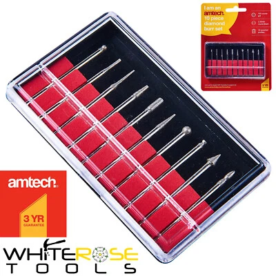 Juego de rebabas de diamante Amtech herramienta giratoria vástago de 2,35 mm azulejo artesanal F0976 10 piezas Foto 1 de 2