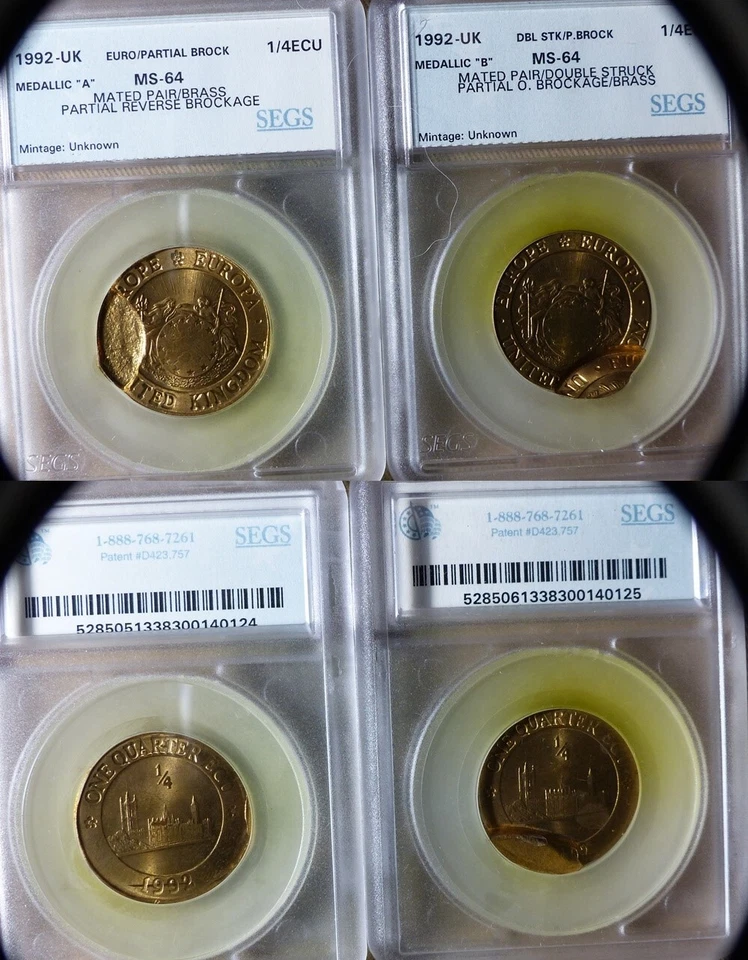 Error:Europa Pattern 1992 UK 1/4 Ecu Mated Pair Dbl.Struck,Brockage MS64 CT195 - Image 1 of 1
