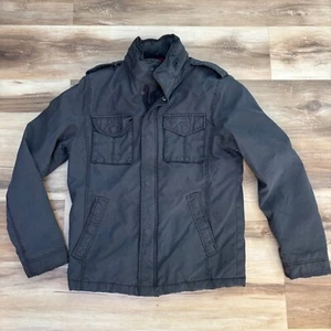 Tommy Hilfiger Jacket Mens Small Lined Military Full Zip Snap Gray Hidden Hood - Picture 1 of 14