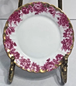 Piatto decorativo porcellana Württemberg 7" finitura oro rose/fiori rossi ottimo - Foto 1 di 6