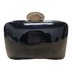Timmy Woods schwarze Clutch Tasche mit goldenem Swarovski Top Verschluss, signiert von T.W - Bild 1 von 6