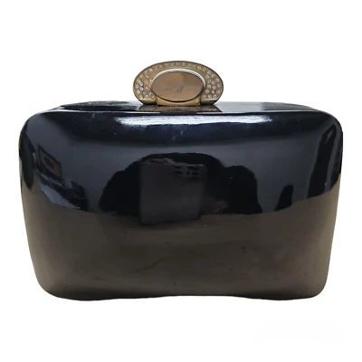 Timmy Woods black clutch bag with gold swarovski top closure, signed by T.W - Image 1 of 4