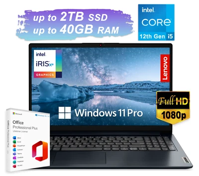 2024 Lenovo IdeaPad Laptop 15.6" FHD 10-Core Intel i5-1235U To 40GB RAM 2TB SSD - Image 1 of 4