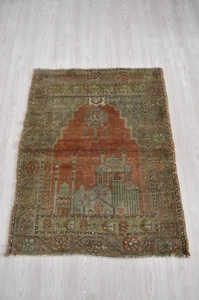 Hand Woven Vintage Kandilli Carpet Prayer Rug, Yoruk Carpet 48.4 x 37.7 inches - Picture 1 of 11