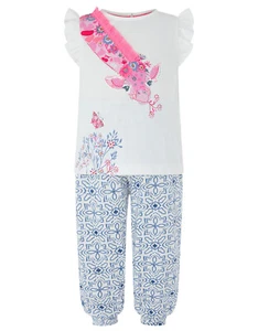 Monsoon Baby Girls Clem Giraffe Top & Trouser Outfit Set 6-12 Months New - Picture 1 of 3