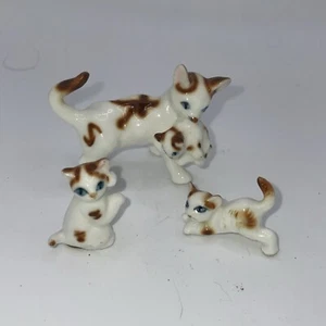 1960s Vintage Calico Cat Kitten Miniature Bone China Bridge Japan Dollhouse TINY - Picture 1 of 4