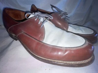 VTG 40 50 MEN 10 CHARLES CHESTER TU TONE BROWN WHITE LEATHER LACE SPECTATOR SHOE - Image 1 of 4