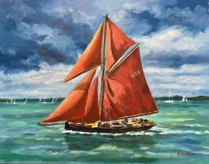 Seascape Sailboat Art Clouds Sailing Ocean OOAK Original Oil Painting Kaloustian - Picture 1 of 1