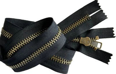 YKK #10 Large Antique Brass Metal Closed-end Zippers Extra Heavy Black 6" - 36"