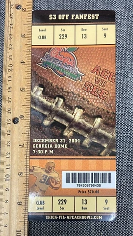 2004 DECEMBER 31 PEACH BOWL TICKET STUB GATORS TIDE VS MIAMI HURRICANES 93022C Cover