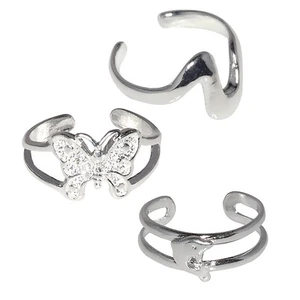 Sterling Silver Adjustable 3 Toe Rings, Butterfly, Dolphin, Wave | Made In USA - Picture 1 of 4
