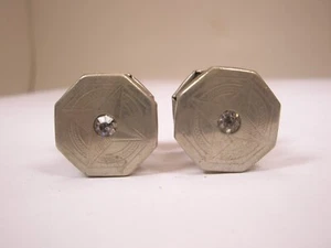 White Rhinestone Silver Tone Vintage SNAP LINK Victorian Cuff Links kumapart - Picture 1 of 6