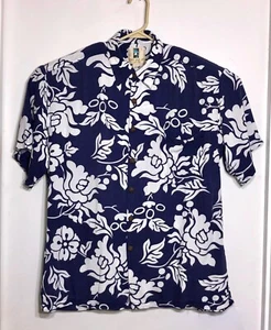 Kahala Hawaiian Shirt Mens Size Medium - Blue White Floral Rayon Aloha Button-Up - Picture 1 of 13