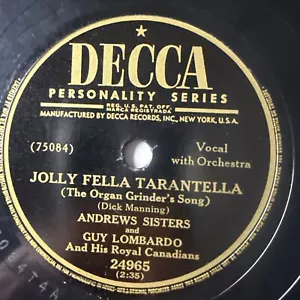 10" 78 RPM-Andrews Sisters-Jolly Fella Tarantella/Stars Are the Windows of Heave - Picture 1 of 4