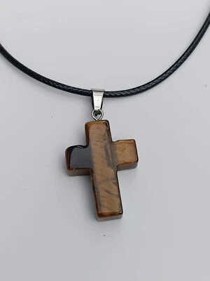 Tigerauge Anhänger Kreuz 2,8 cm Edelstein Kreuzanhänger an Schmuckband - Bild 1 von 4