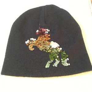 Old Navy Unicorn beanie Stocking Cap with Rainbow sequins. Dark Navy. New. - Picture 1 of 5
