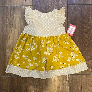 Ricrac & Rüschen Mädchen Kleid Größe 2T gelb & beige geblümt neu mit Etikett - Bild 1 von 3