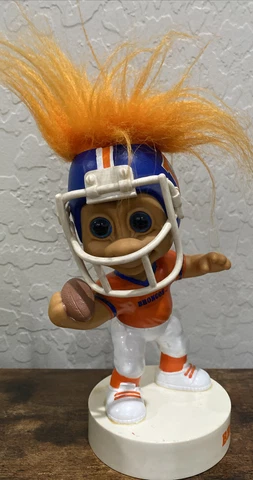 Vintage Russ Troll Doll NFL Bobblehead  1990s Denver Broncos Orange Hair Cover