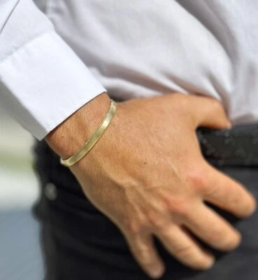 Brazalete brazalete para hombre de oro blanco amarillo rosa de 14 quilates pesado de 0,20 quilates bordes de cuchillo de 6 mm de ancho Foto 1 de 4