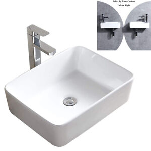 Bathroom Basin Sink Hand Wash Counter Top or Wall Mounted Hung Ceramic White