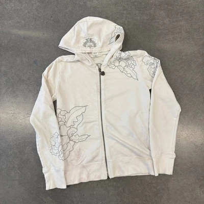Moletom com capuz vintage Y2K vertigo Paris estampa floral manga longa branco zíper completo 8 pequeno - Imagem 1 de 4