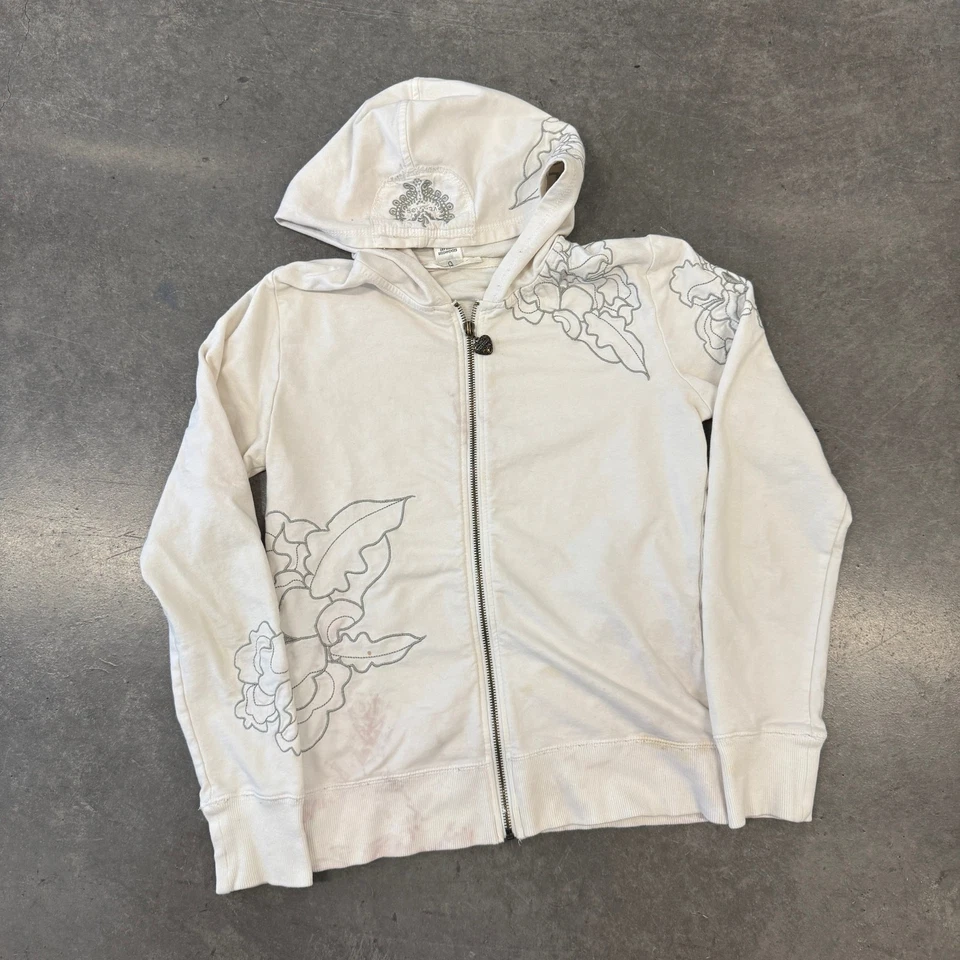 Sudadera con Capucha Vintage Y2K Vertigo Paris Estampado Floral Manga Larga Blanca Cremallera Completa 8 Pequeña Foto 1 de 4