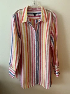 Talbots Linen Button Up Shirt Size XL Collared Long Sleeve Striped Colorful - Picture 1 of 8