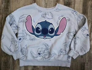 Disney Stitch Sweatshirt Youth 10/12* Medium Blue Carpet Patch Girls Pullover - Picture 1 of 7