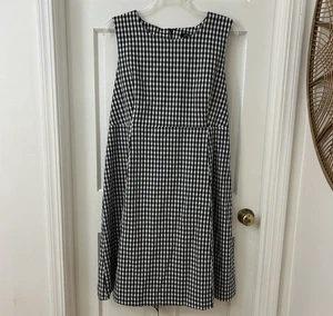 Eden Court Sz 16 Black White Gingham Check Cotton Dress Preppy Tie Back Classic - Picture 1 of 5