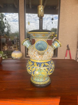 Italian Cantagalli Majolica Trumpet Vase Lamp - Image 1 of 4