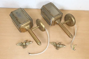Vintage Pair Brass Carriage Lamp Coach Lanterns Eagle Wall Mounted Lights - Foto 1 di 24